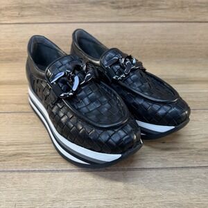 Softwaves Alanis Slip On Leather Platform Shoes Sz 36.5 US 6 Chain Black $330